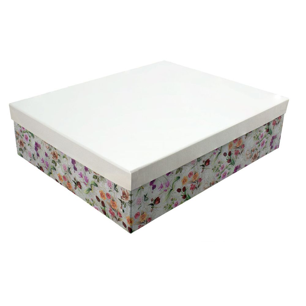 Χειροποίητο Χάρτινο Κουτί, Λουλούδια με Λευκό Καπάκι, 4 διαστάσεις